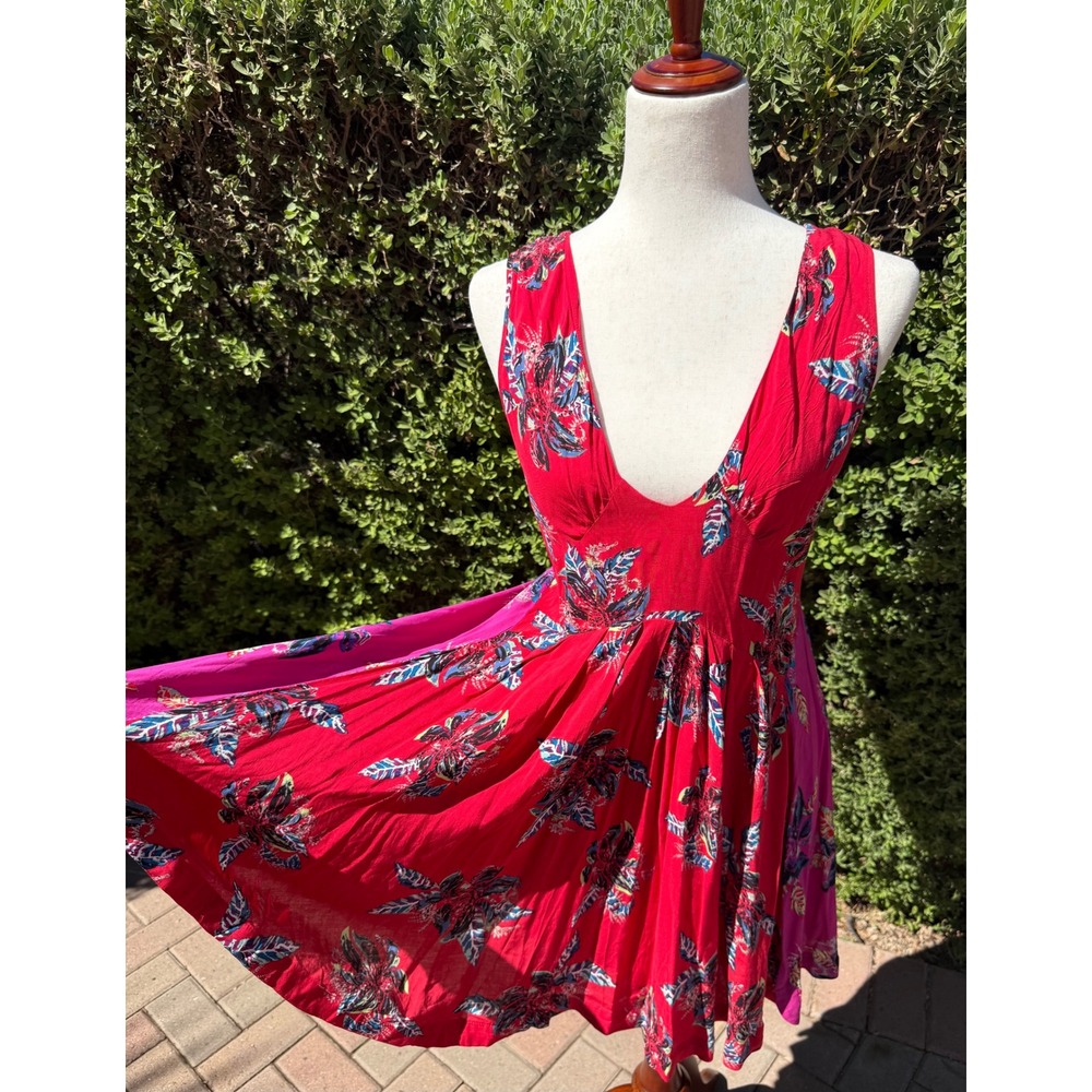 Free People Thought I Was Dreaming Mini Dress Red Pink Colorblock Womens Medium